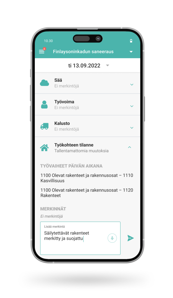 Buildien päiväkirja mobiilissa
